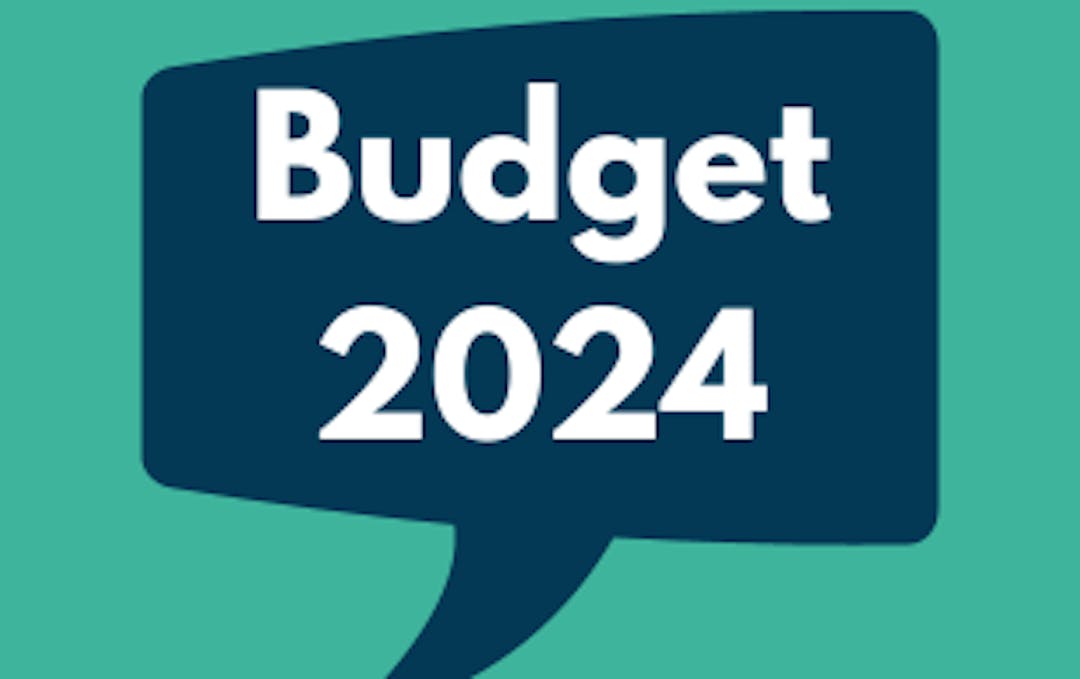 A speech bubble containing the words BUDGET 2024