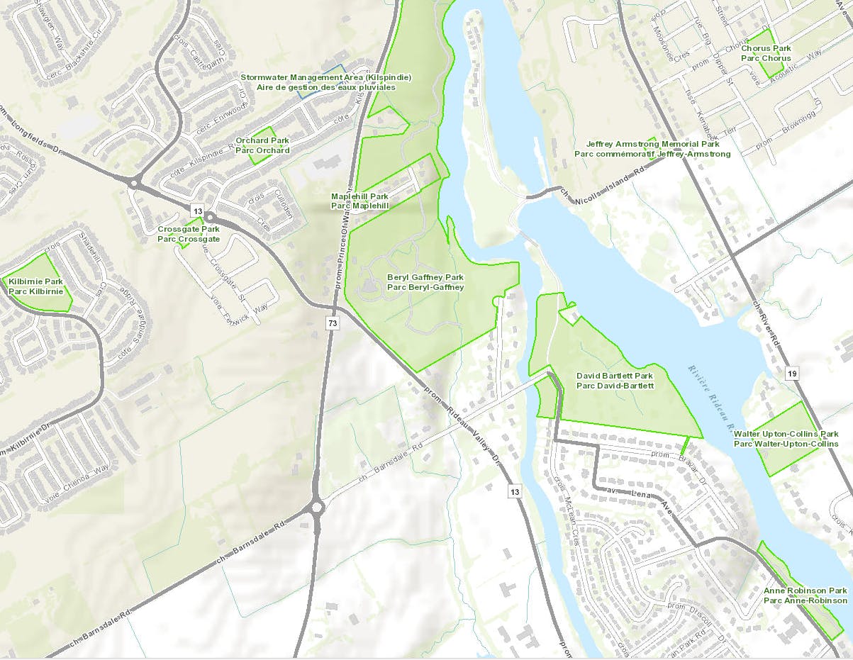 Map of Beryl Gaffney Park and the surrounding area