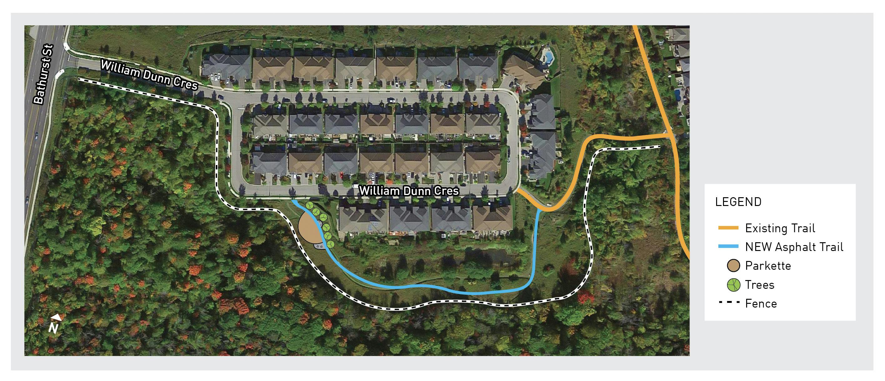 Map of new trail, parkette and fence