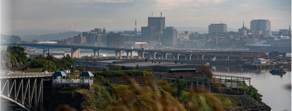 The Saint John skyline looking down the St. John River from Reversing Falls