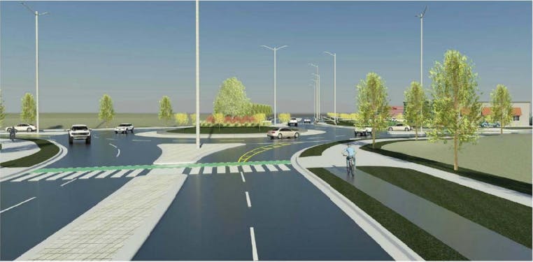 Design rendering of Southdale / Colonel Talbot roundabout, looking east 