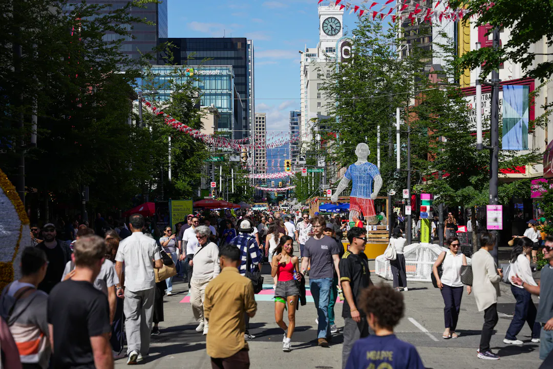 People walking on Granville Street during the Granvile Street Pedestrian Zone