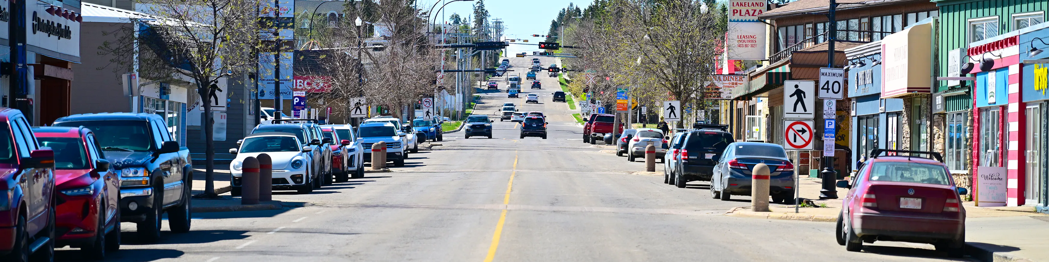 View of 50 Street and 50 Avenue downtown Sylvan Lake