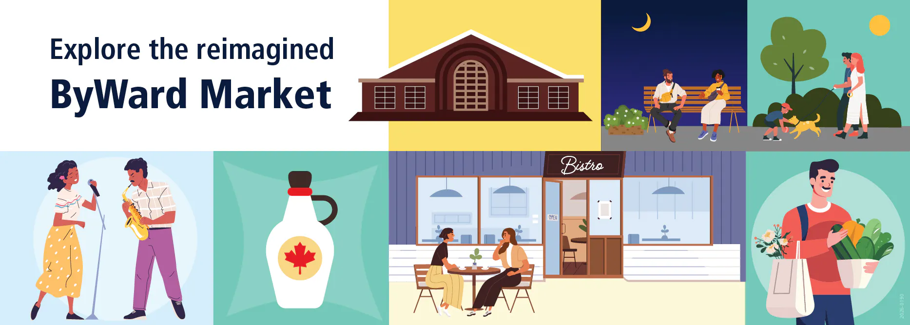 Decorative banner with the historic ByWard Market building in background and text ByWard Reimagined.