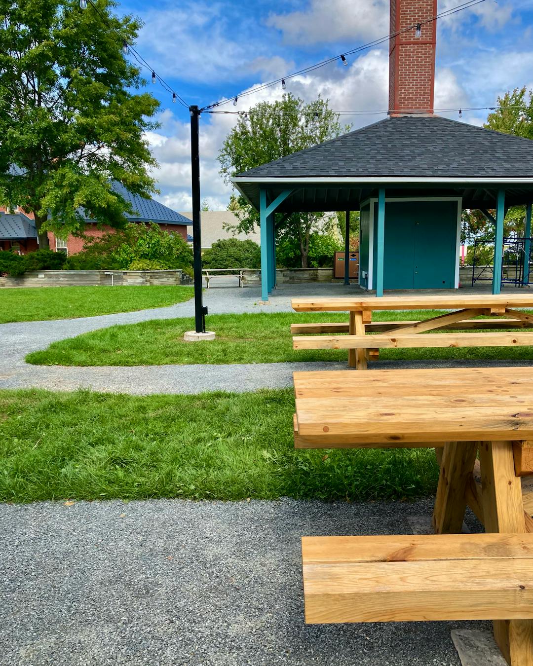 accessible picnic benches at Robie Tufts Park in Wolfville.