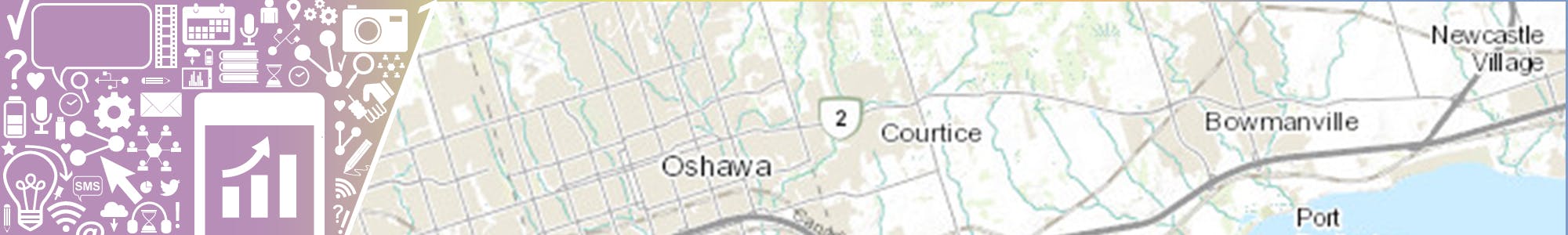 Open Data project banner showing graphic lelments and the map around Oshawa