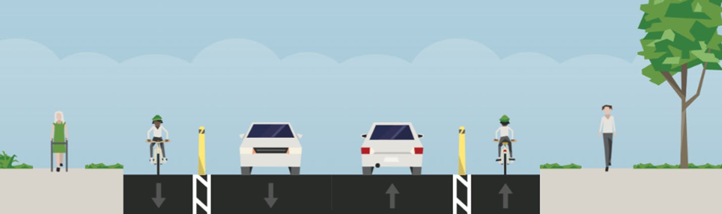 A drawing showing a typical cross section of Scottsdale Drive bike lanes.