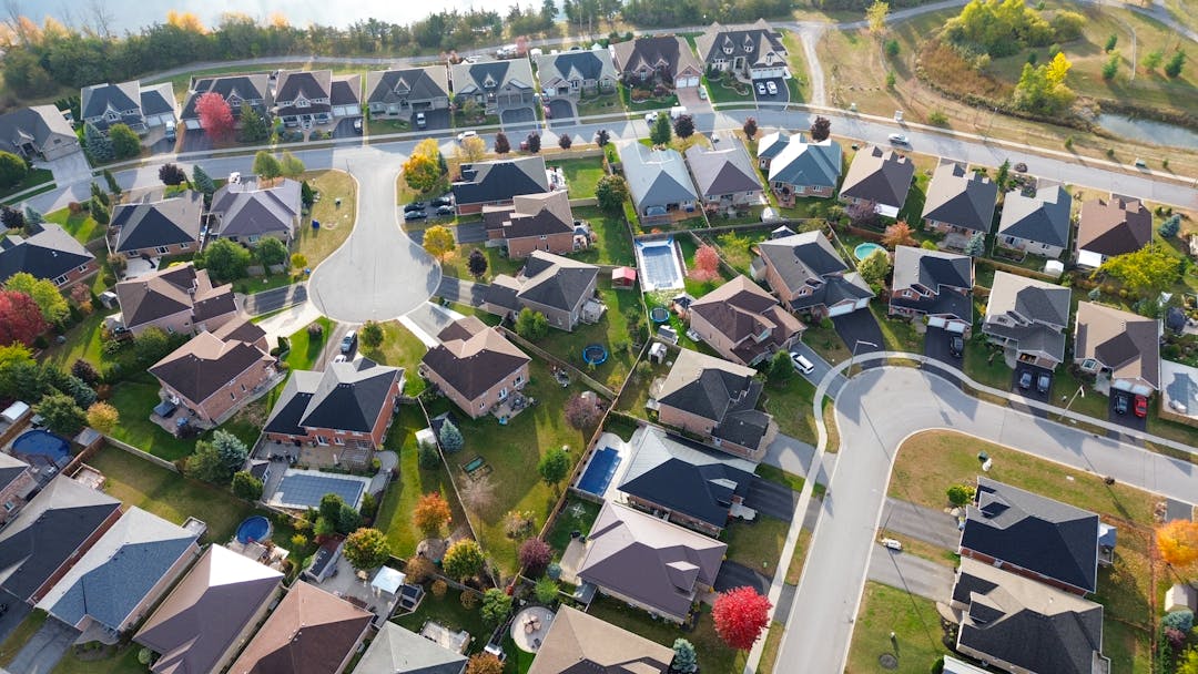 Aerial photo of residential housing in Canniff Mills Subdivision.