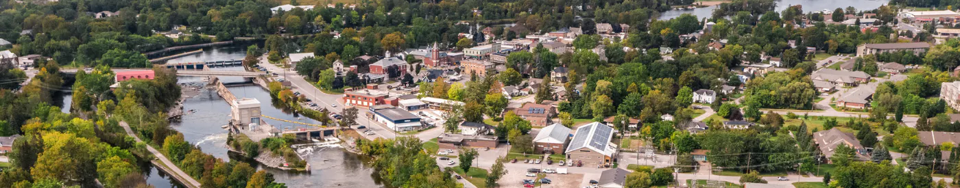 Aerial photo of Lakefield and the Trent Severn Waterway