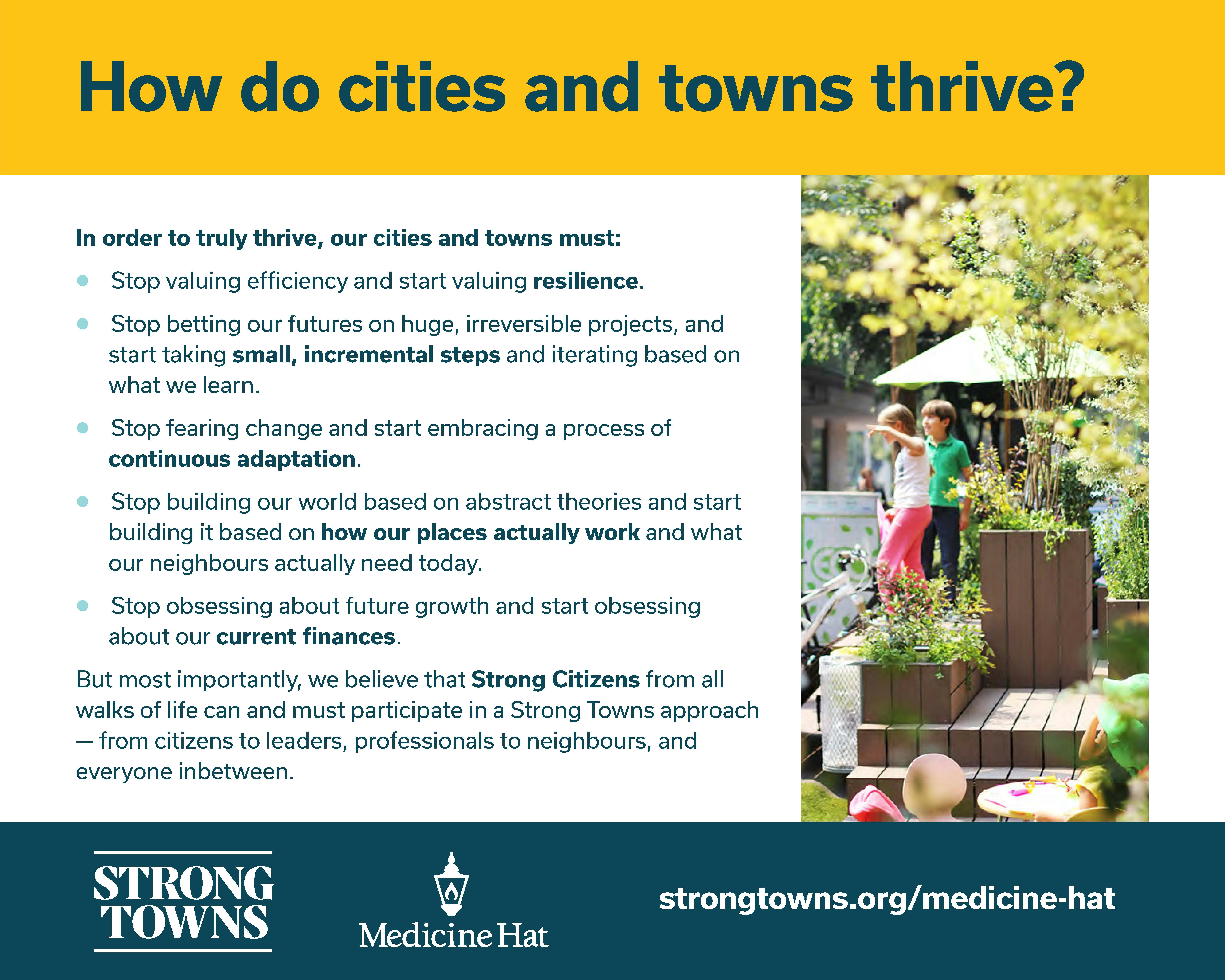 "How do cities and towns thrive" display at the trade show