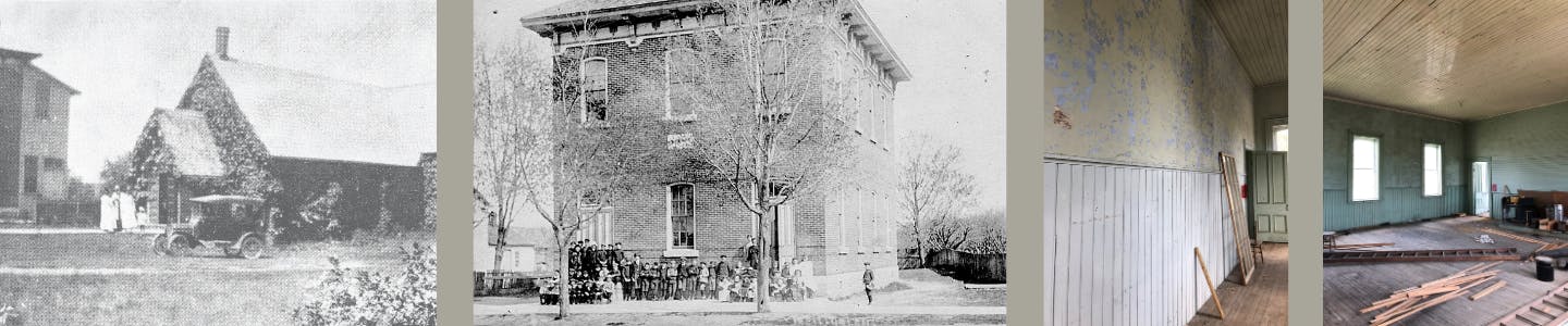 Collage of photos of the exterior and interior of the Wellington Town Hall