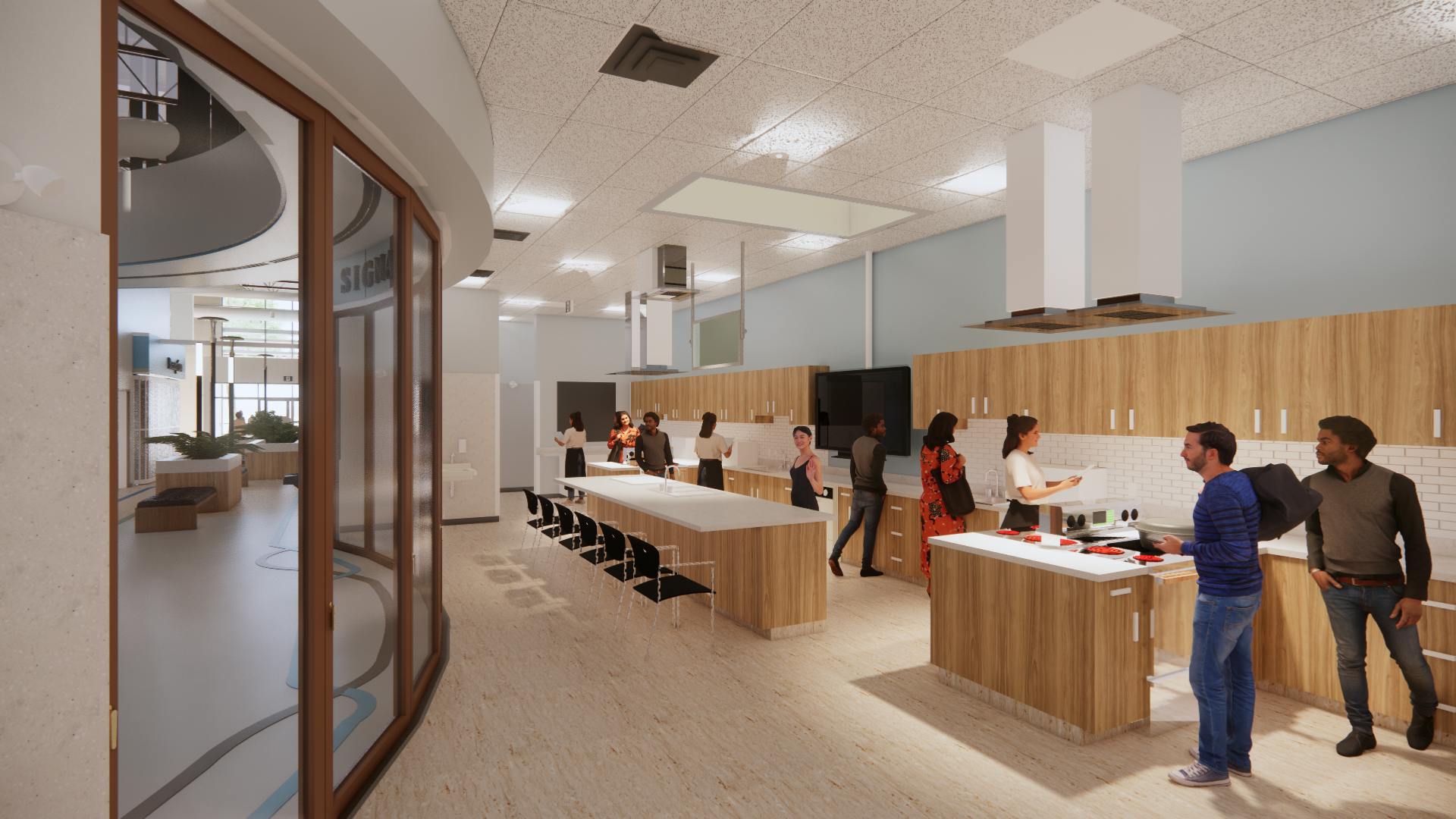 Architect's rendering of the building's test kitchen.