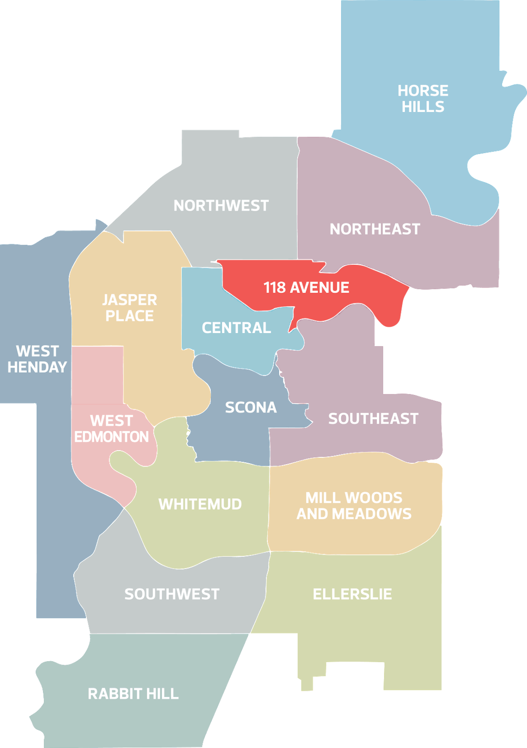 Highlighted 118 district within image of all 15 Edmonton districts