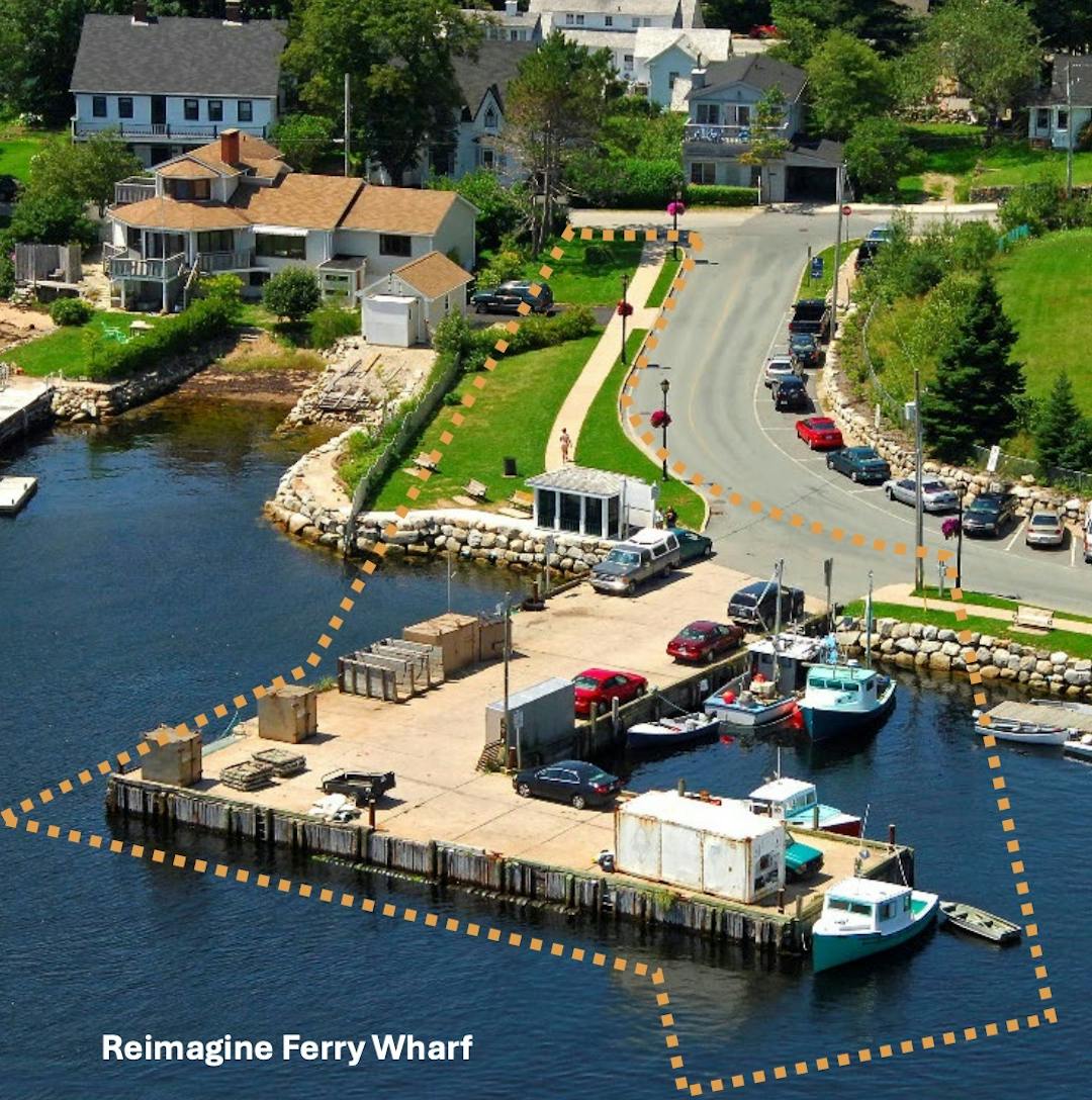 Picture of current Chester ferry terminal with project boundaries outlined. 