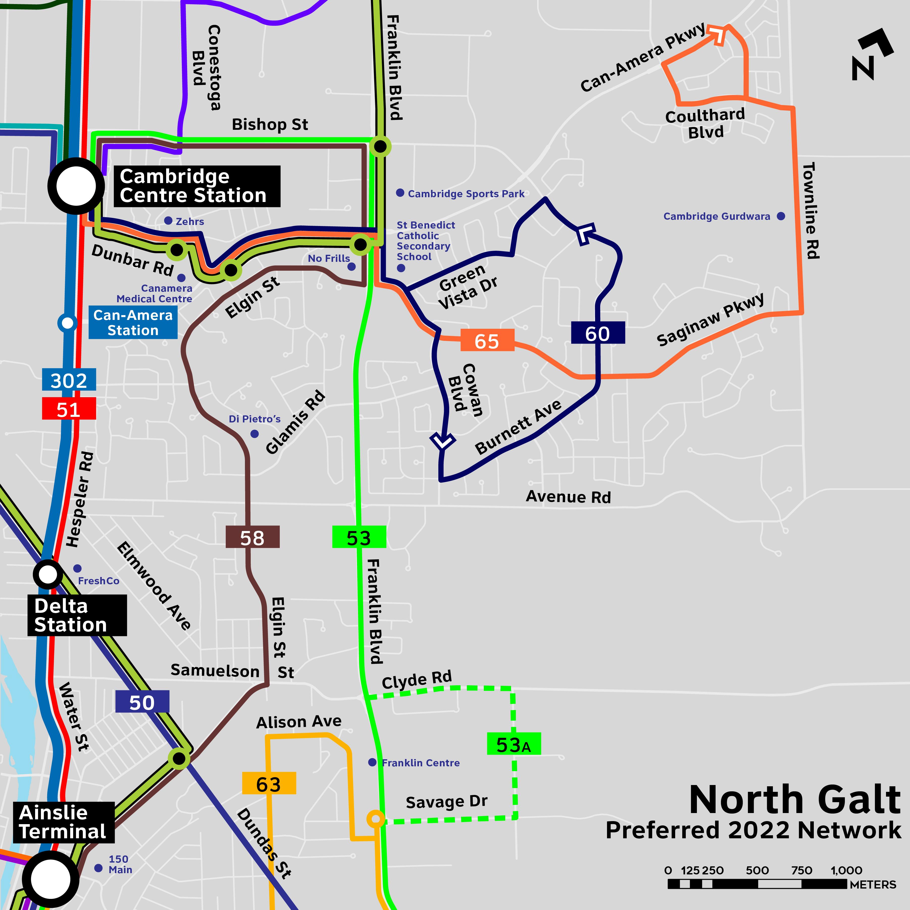 Map of preferred bus network in North Galt