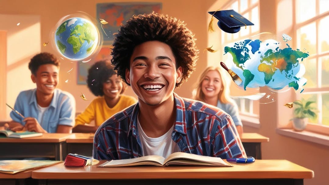 students happily learning and thinking about their futures