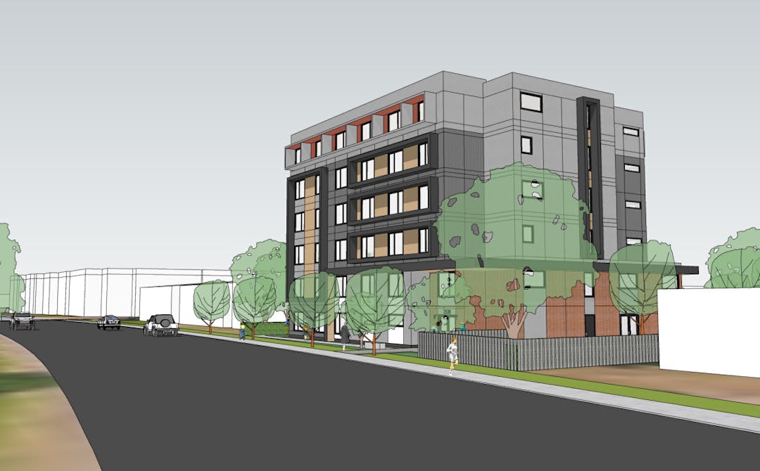Rendering of the six-storey residential building on South Grandview Highway at Copley Street.