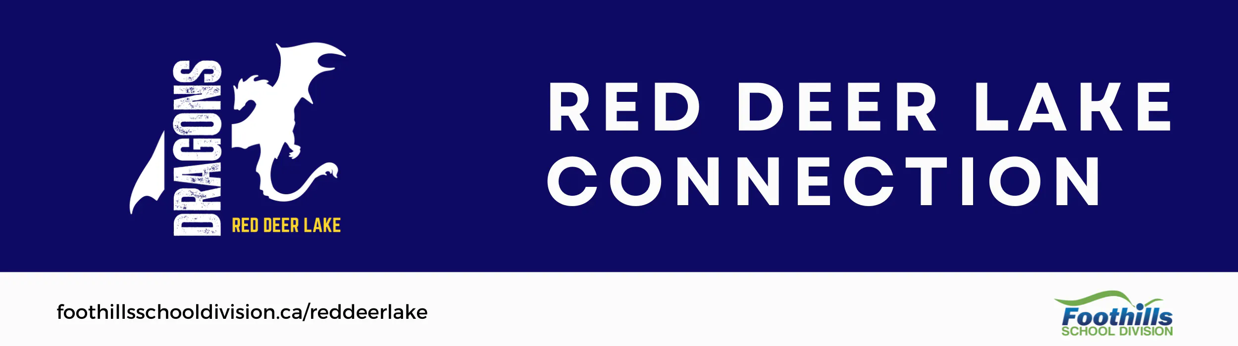 Text: Red Deer Lake Connection; school logo of dragon