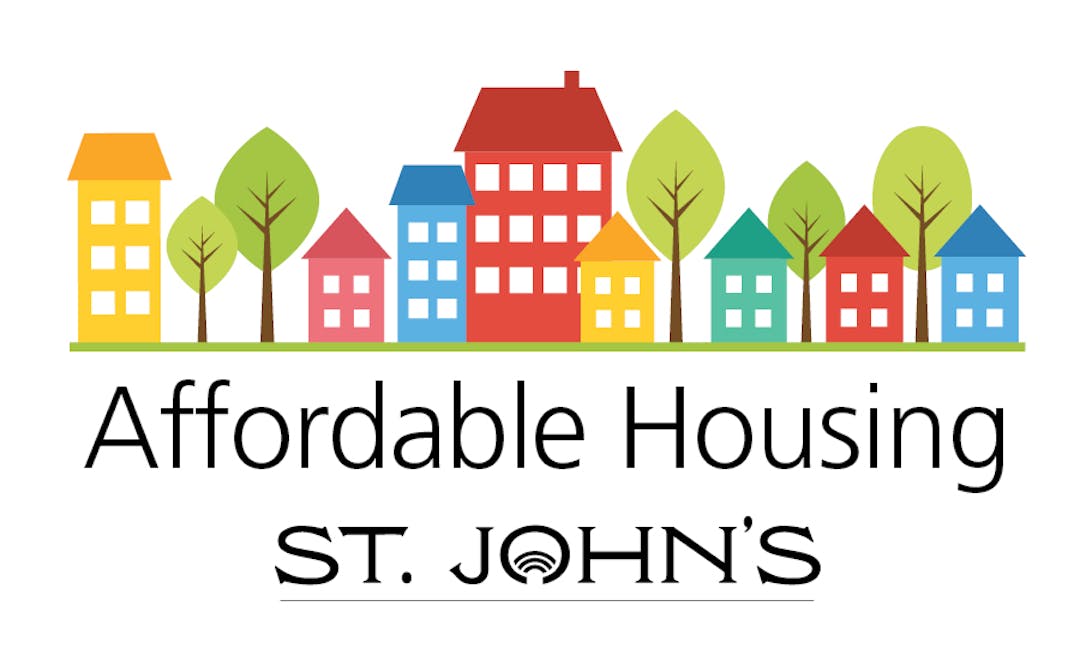 Graphic of colourful houses and the words Affordable Housing St. John's