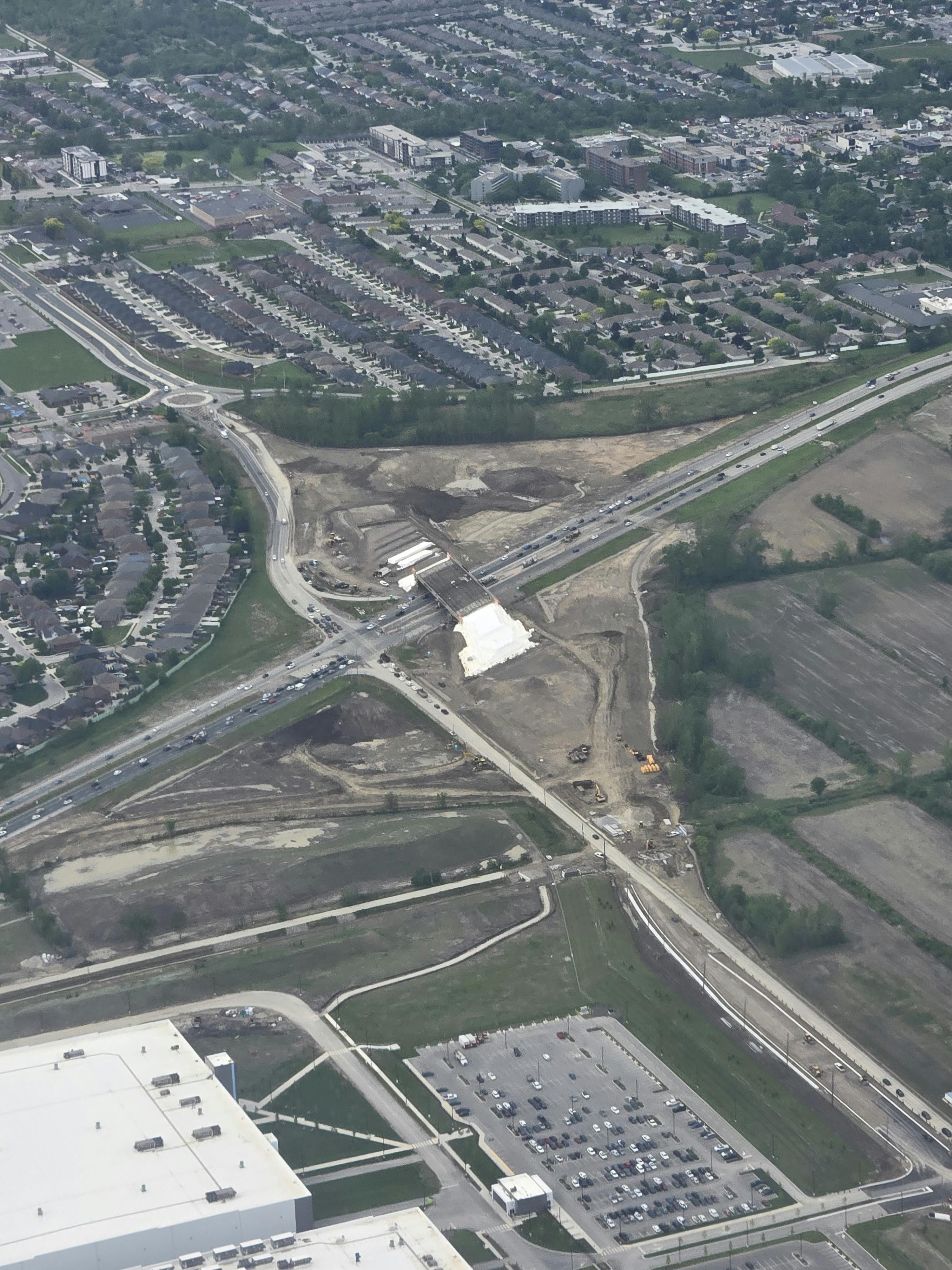 Aerial photo of Banwell road construction progress 