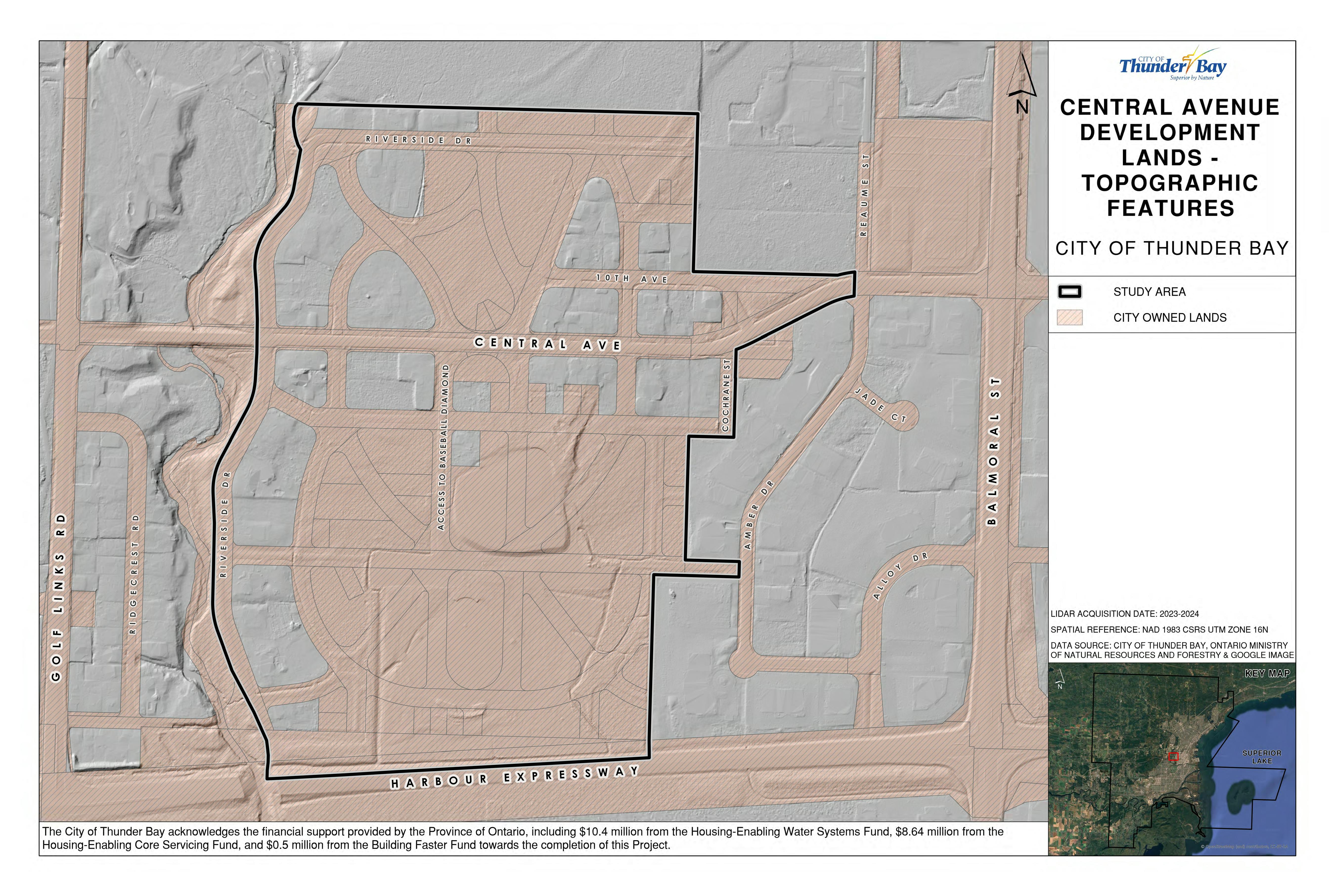 A map shows the topographic layout of the Central Avenue Development Lands.