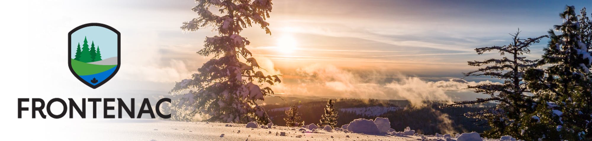 Frontenac County logo with winter scene in background. 