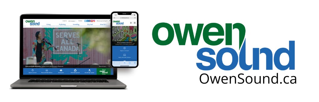 Image of OwenSound.ca on computer and mobile device with City logo