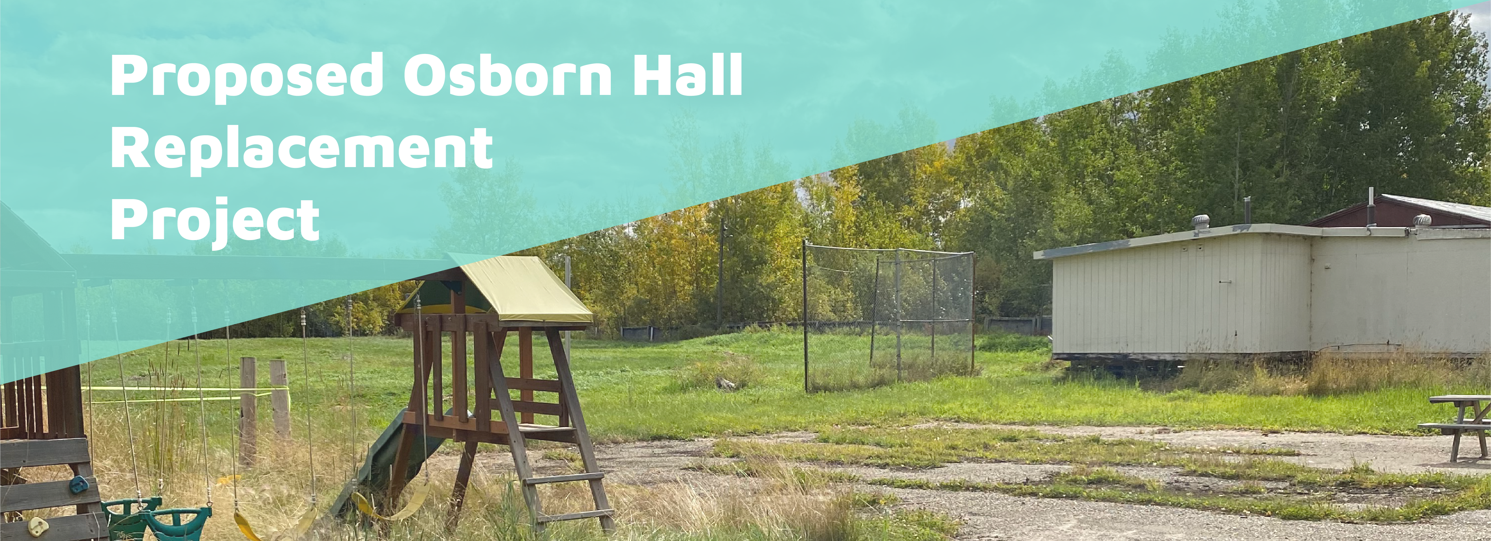 sunny outdoor scene with osborn hall and playground in the background