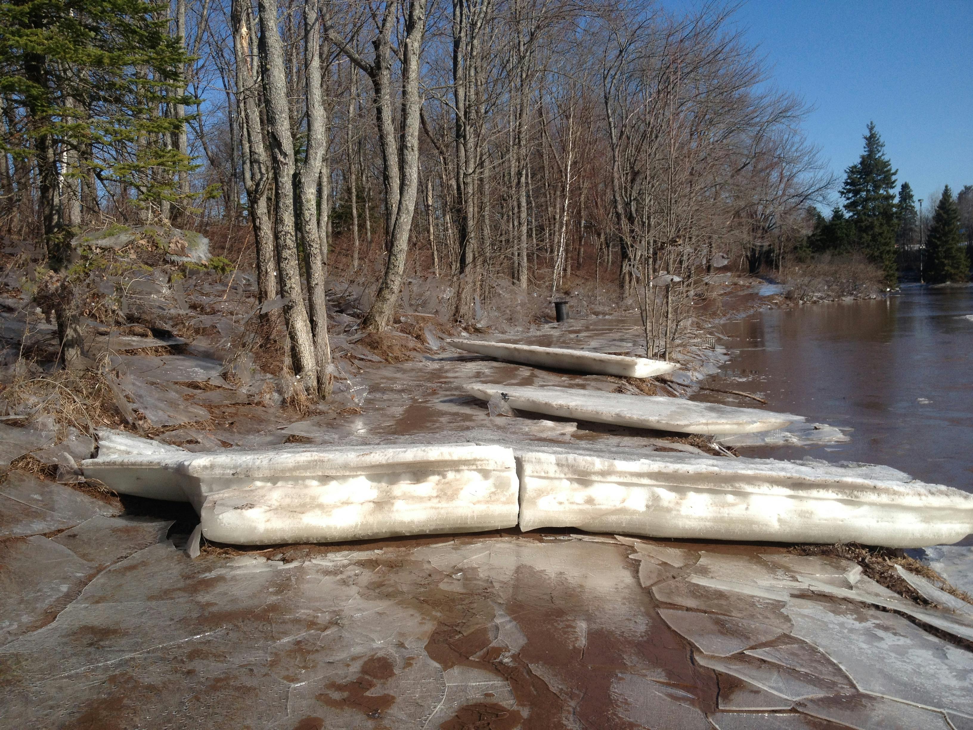 ice blocks over the trail
