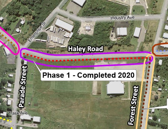 Map showing completed section of trail on Haley Road.