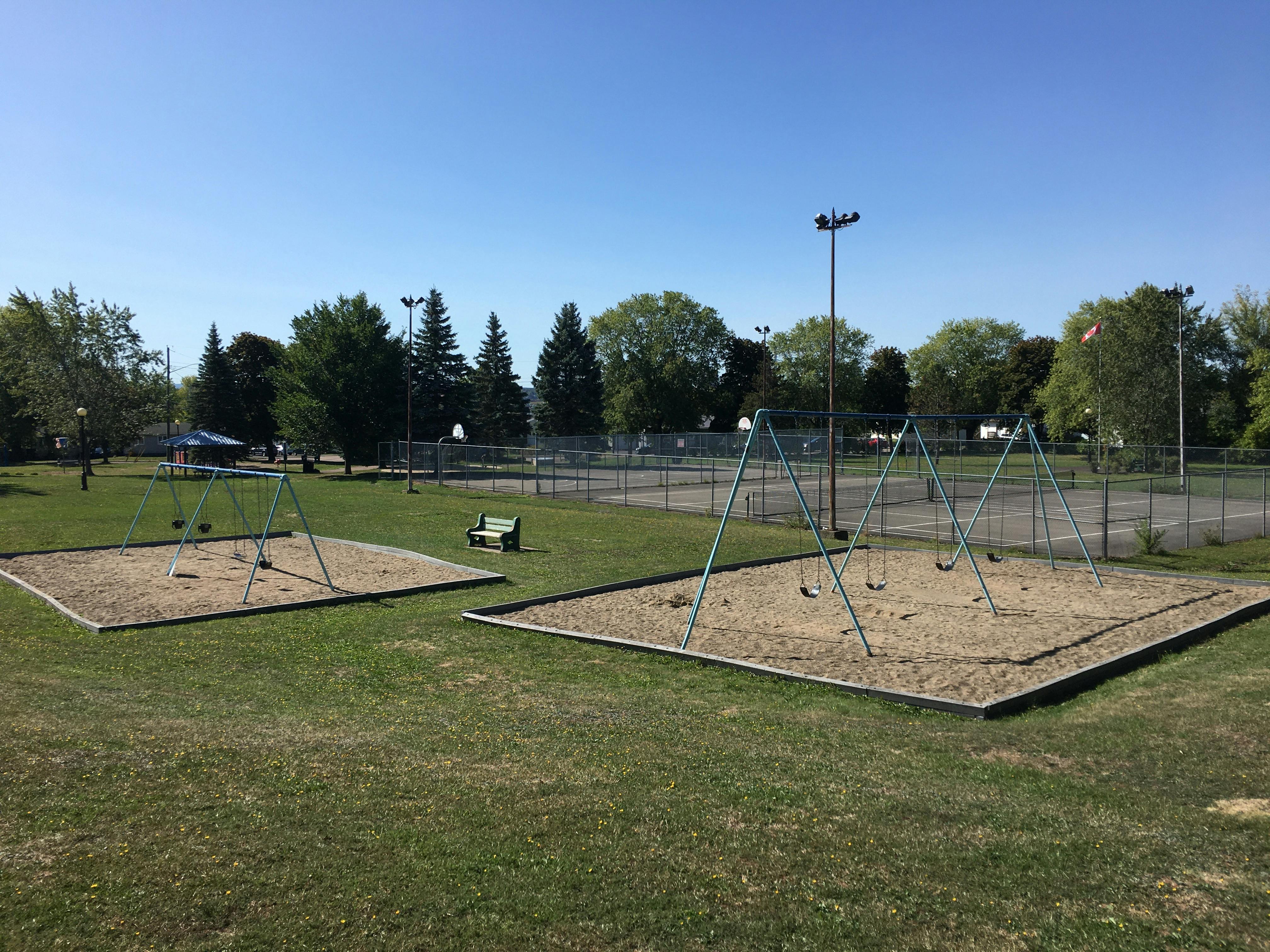 Swings and tennis courts