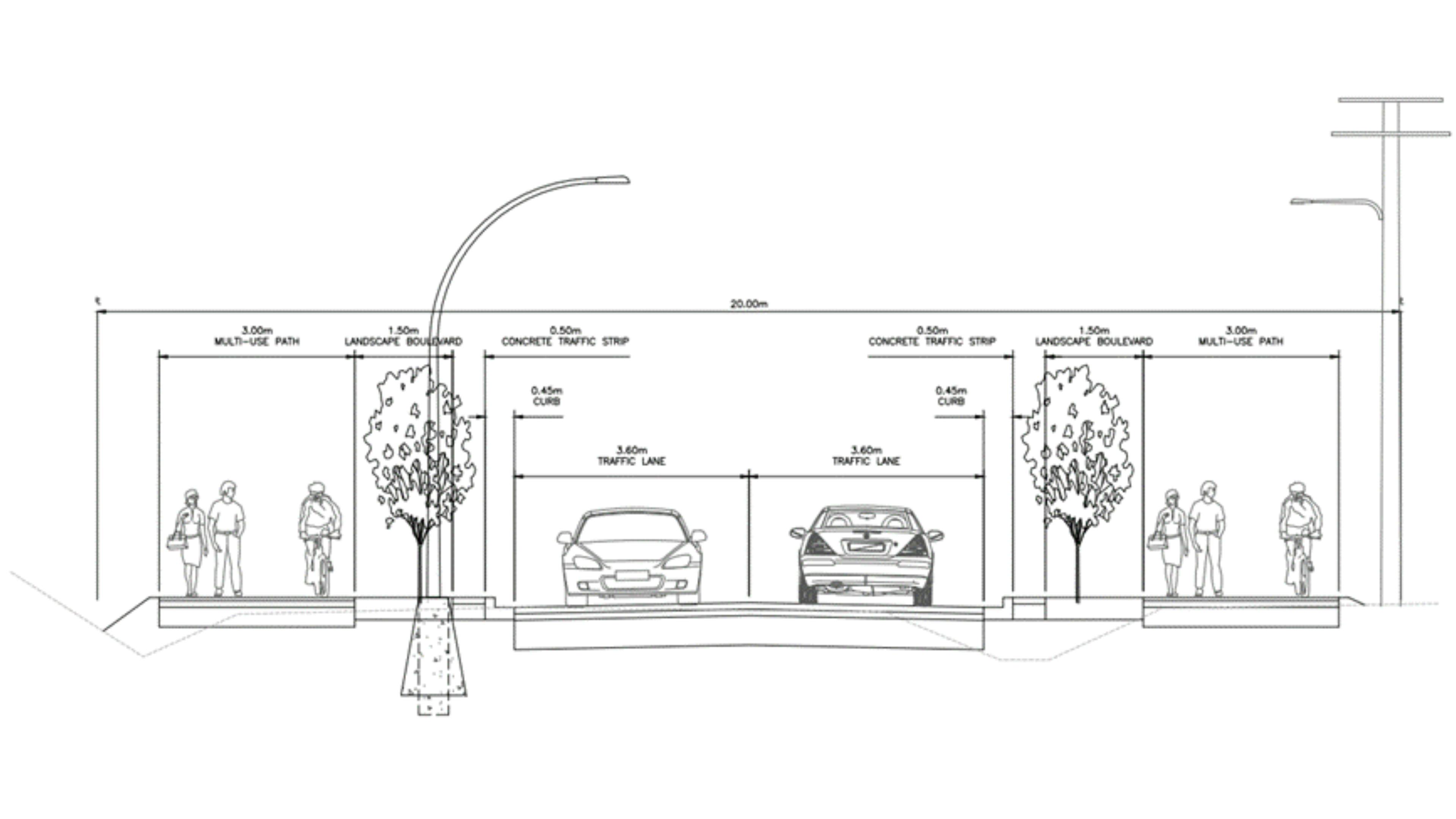 Cross section of Shannon Lake Road from Shannon Way to Asquith Road