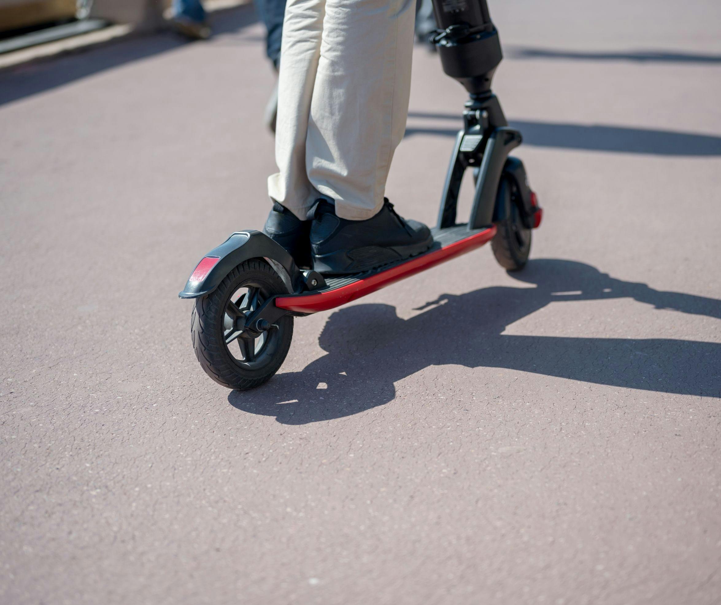 A close up look at an e-scooter 