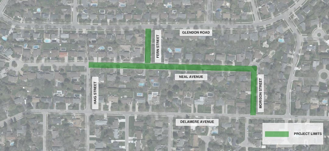 An aerial view map showing the limits of a project area.