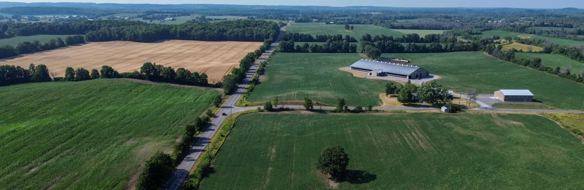 Aerial photo of Phillipston Road with farm land around it.