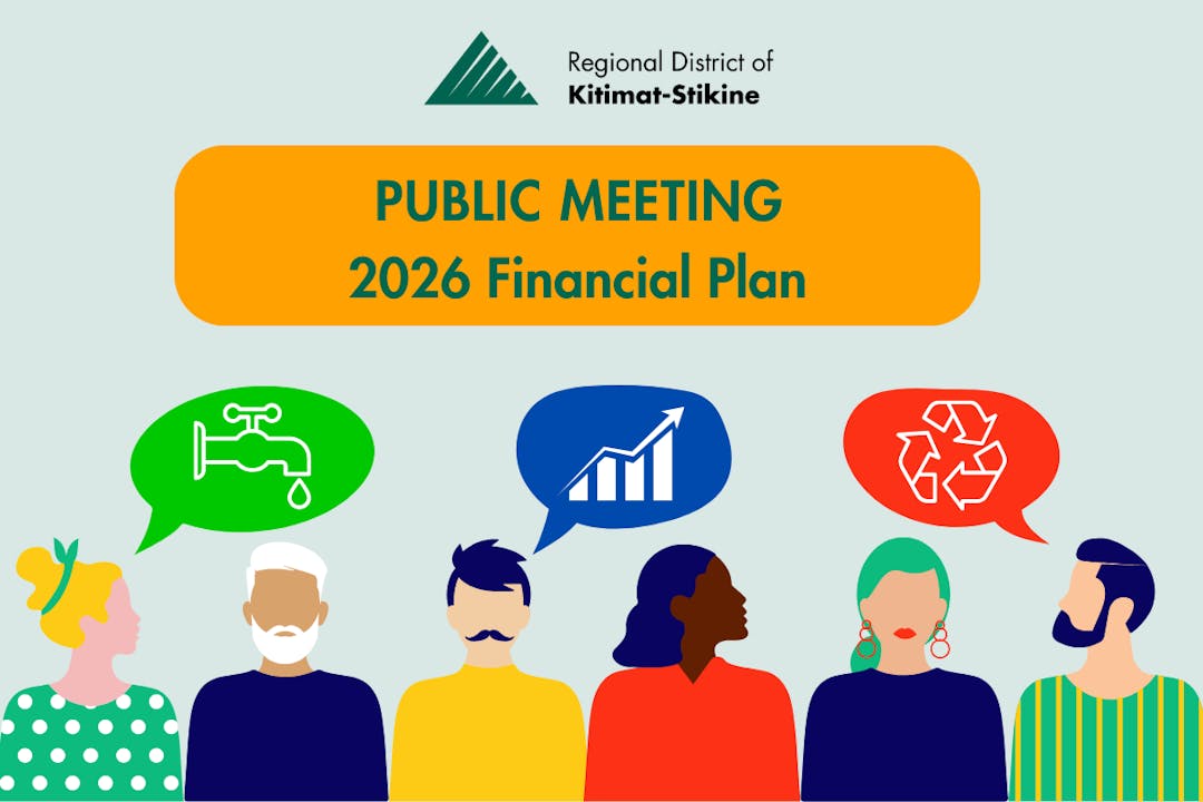 text: public meeting 2026 financial plan, illustration of various people speaking about local government finance topics