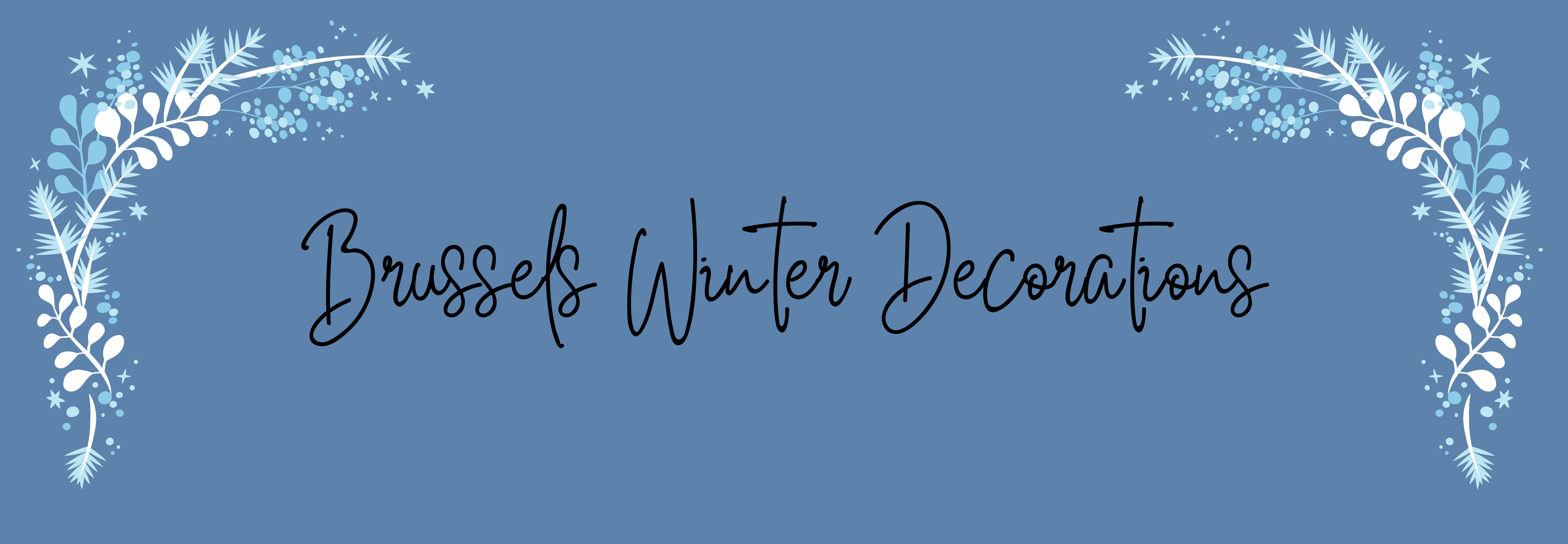 A blue picture with some winter type design that says "Brussels Winter Decorations"