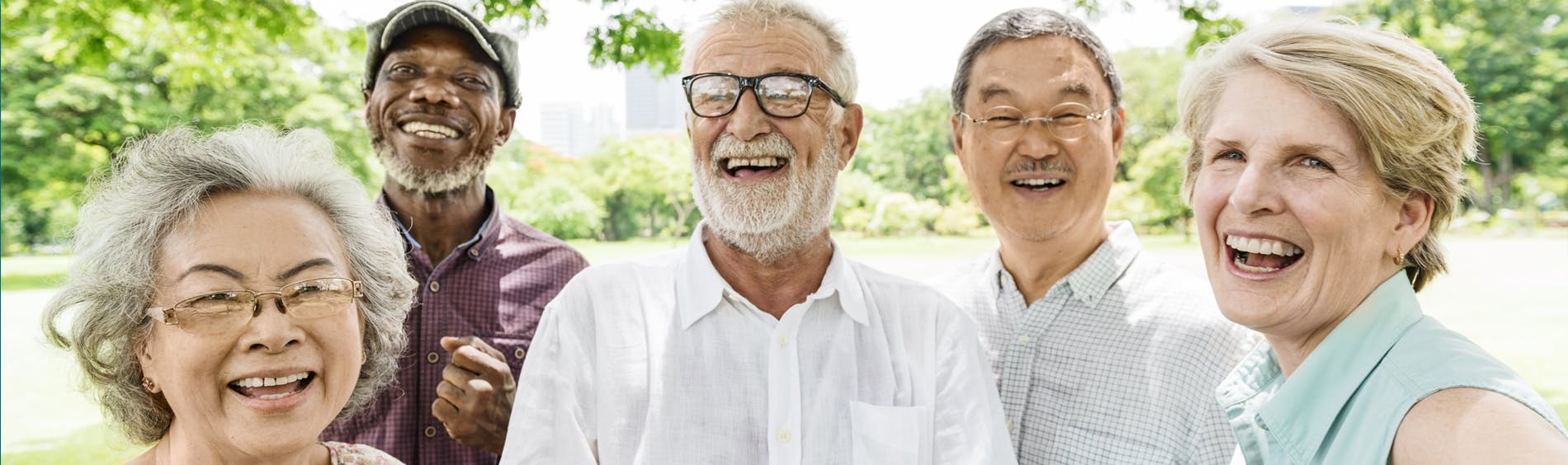 A group of diverse seniors laughing together