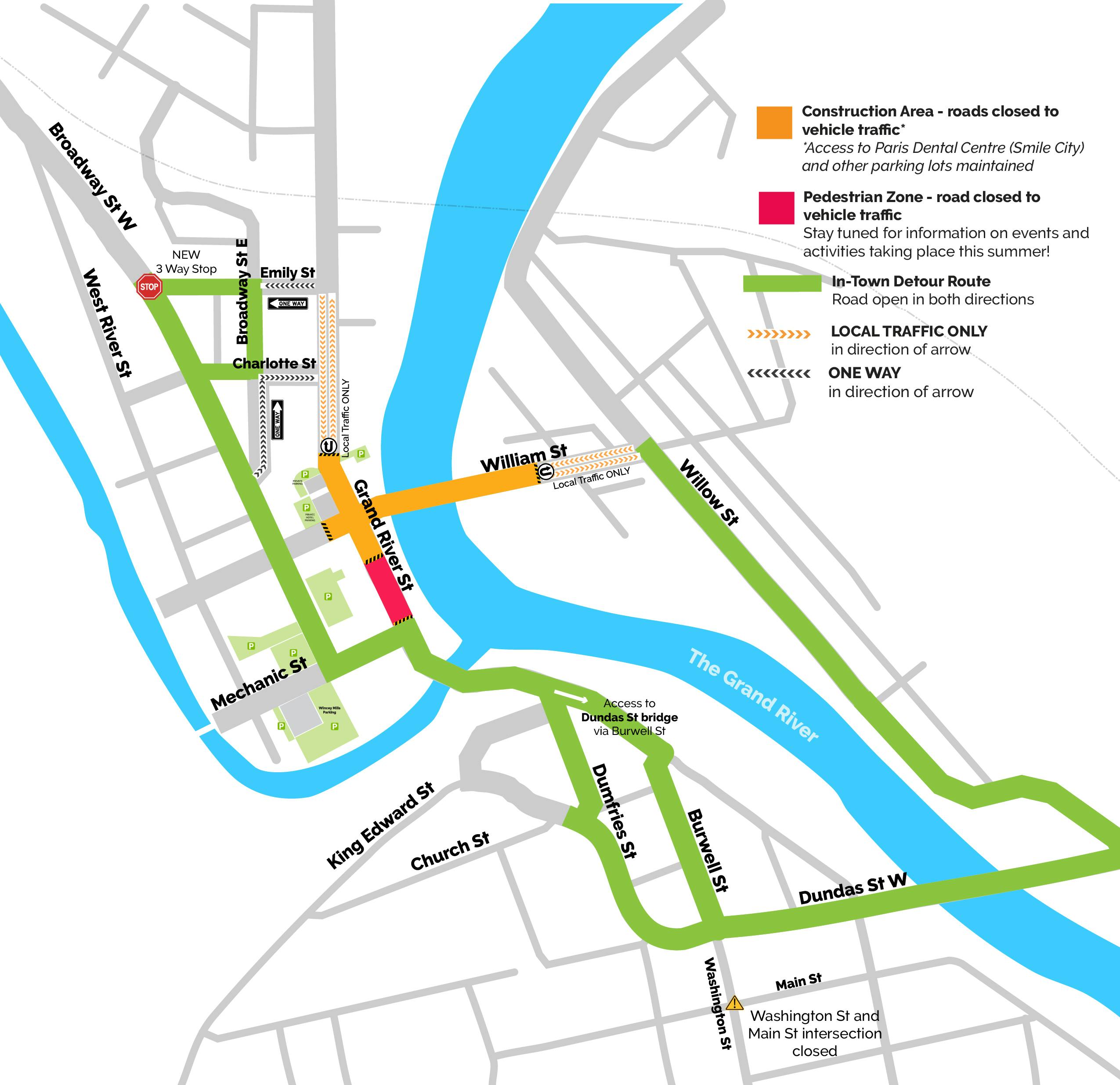 Construction Zone and Pedestrian Area Map - May 29, 2026