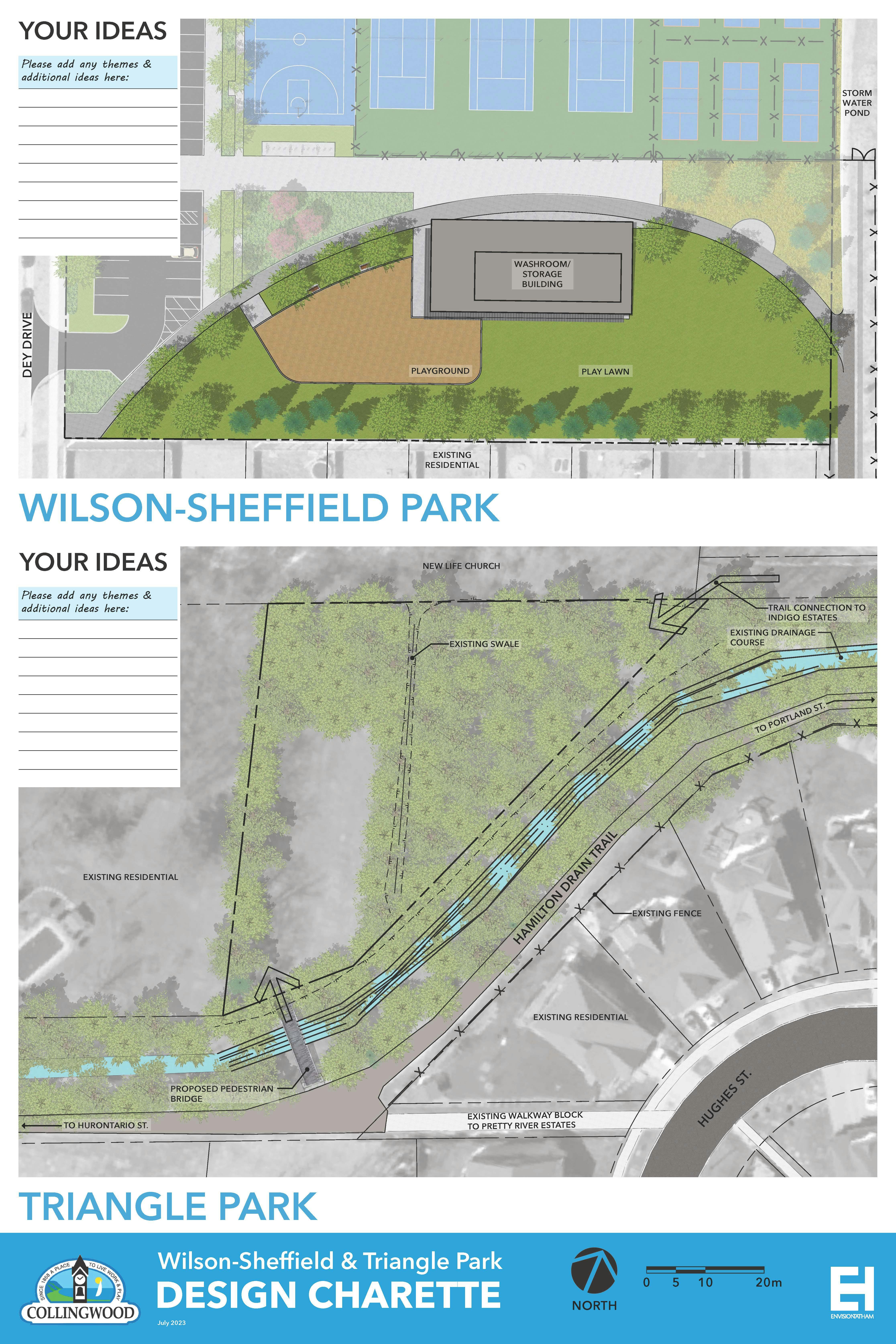 Examples of community engagement mapping used as part of design charette of both Triangle Park and Wilson-Sheffield Community Park. 