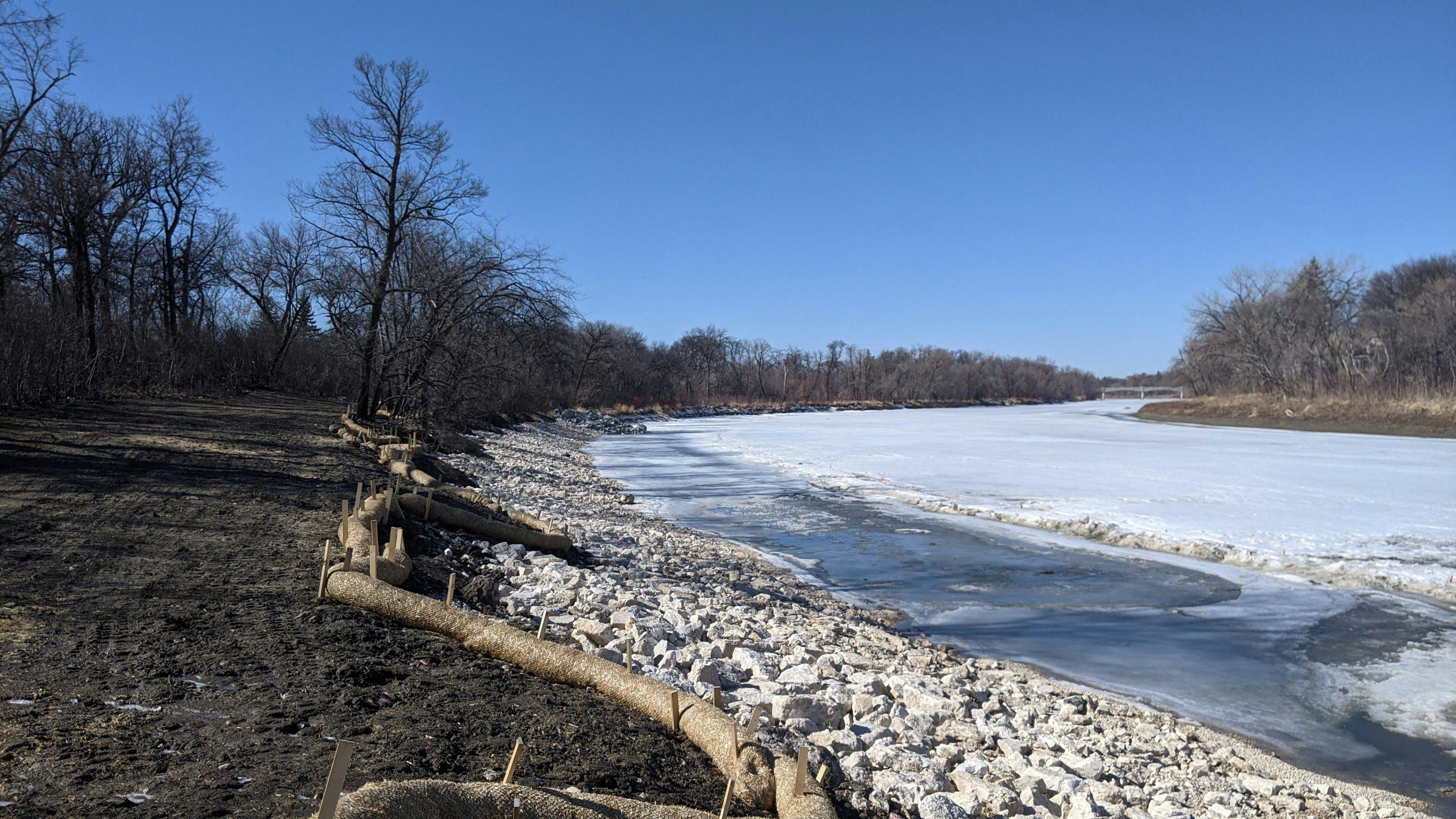 Riverbank stabilization and erosion protection after Phase 1 construction - March 2021
