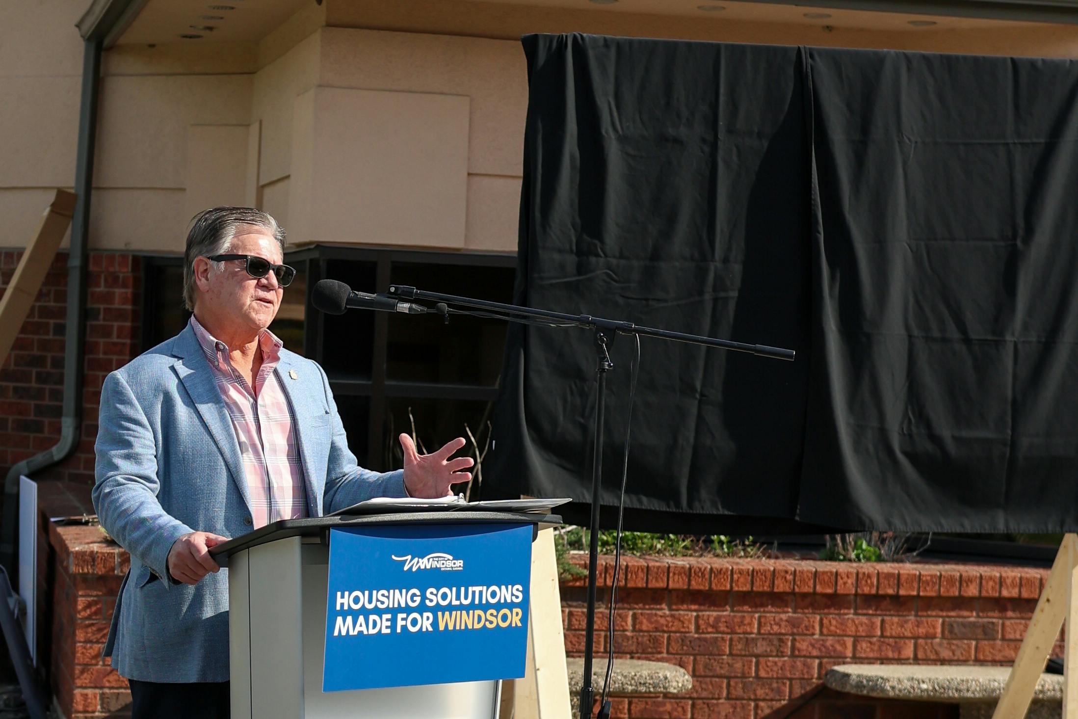 Councillor Gary Kaschak sharing opening remarks at the Housing Solutions Made for Windsor