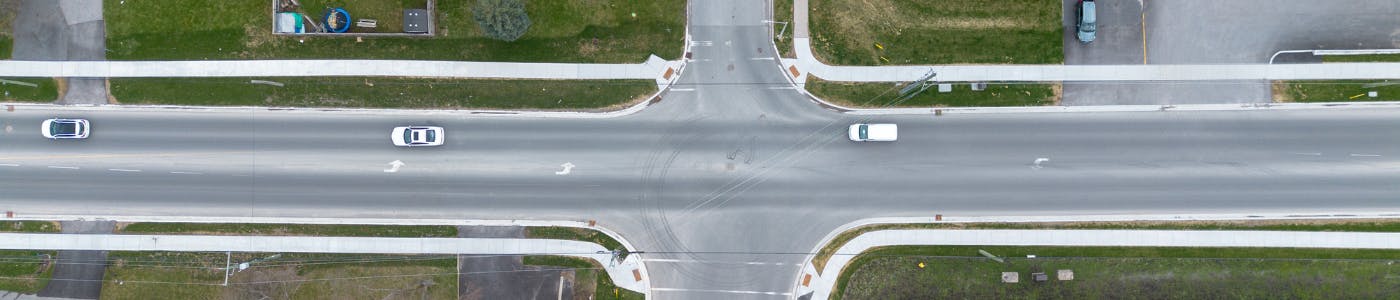 An aerial image looking straight down at Farnham Road.