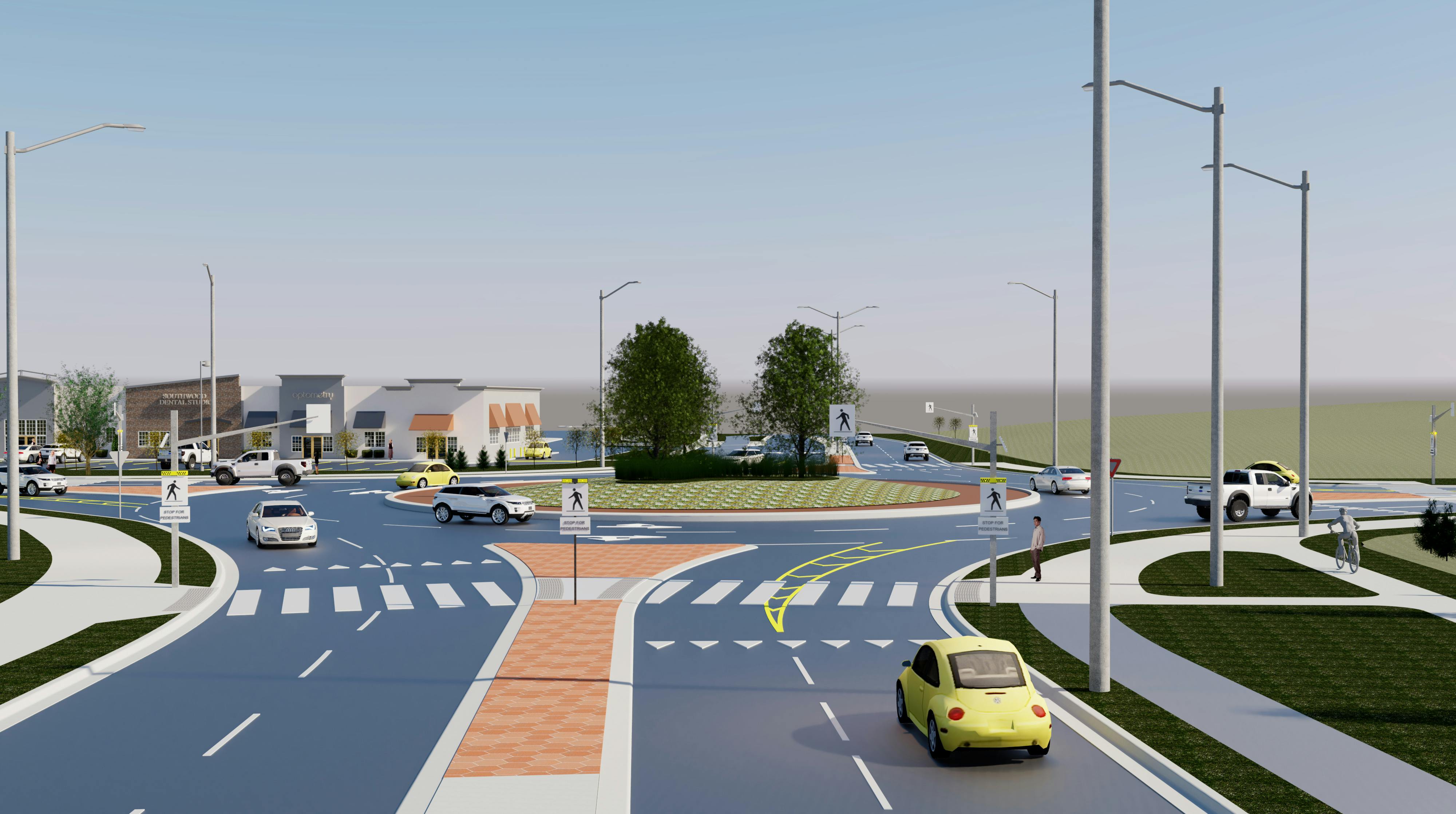 Design rendering of Southdale / Colonel Talbot roundabout, looking south