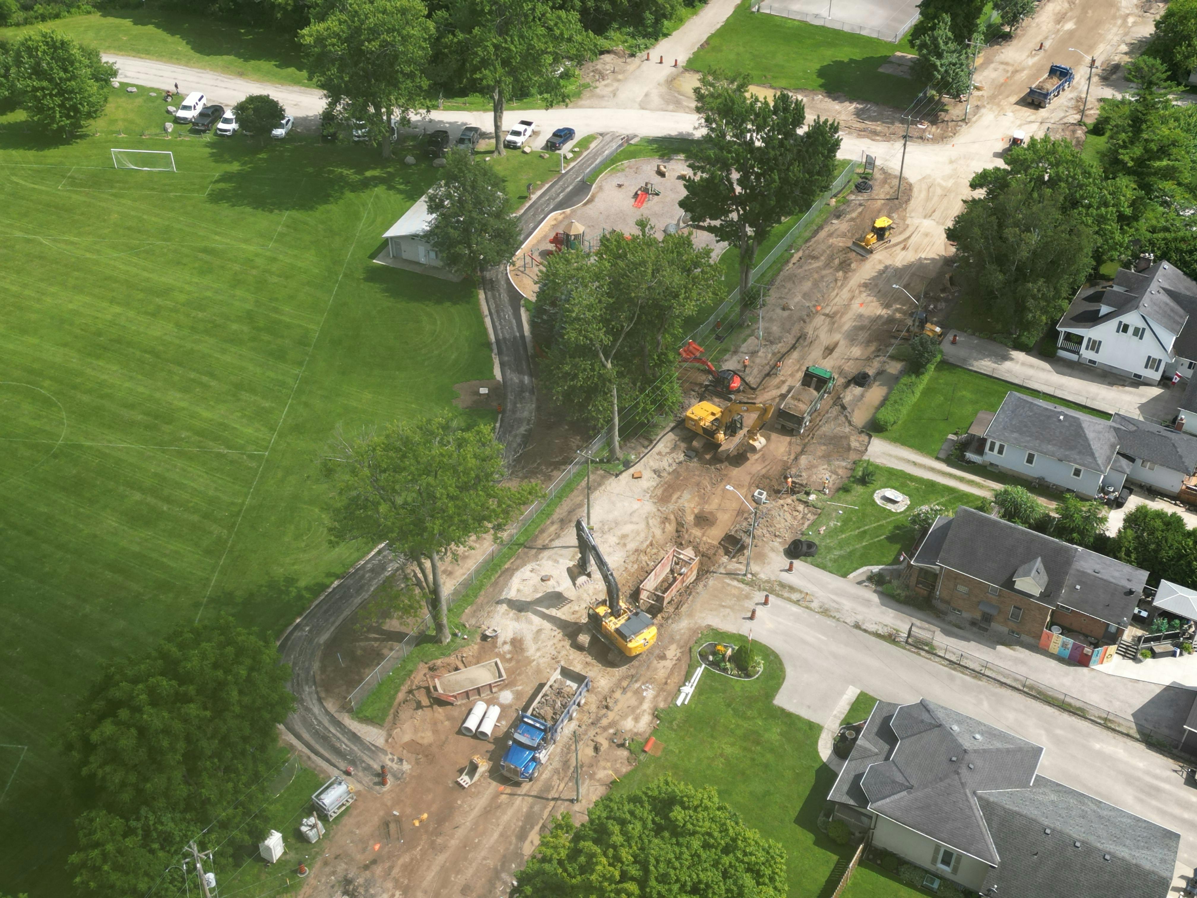 Drone photo of reconstruction work on St. George Street 