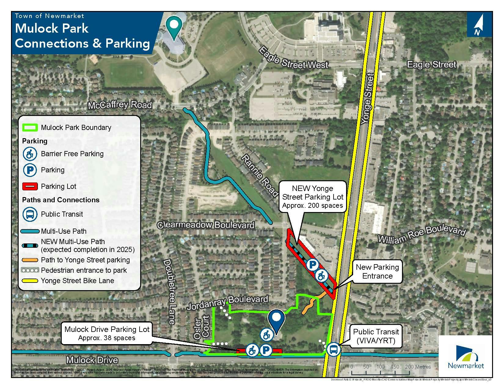 Map of Mulock Park parking and connections to the community