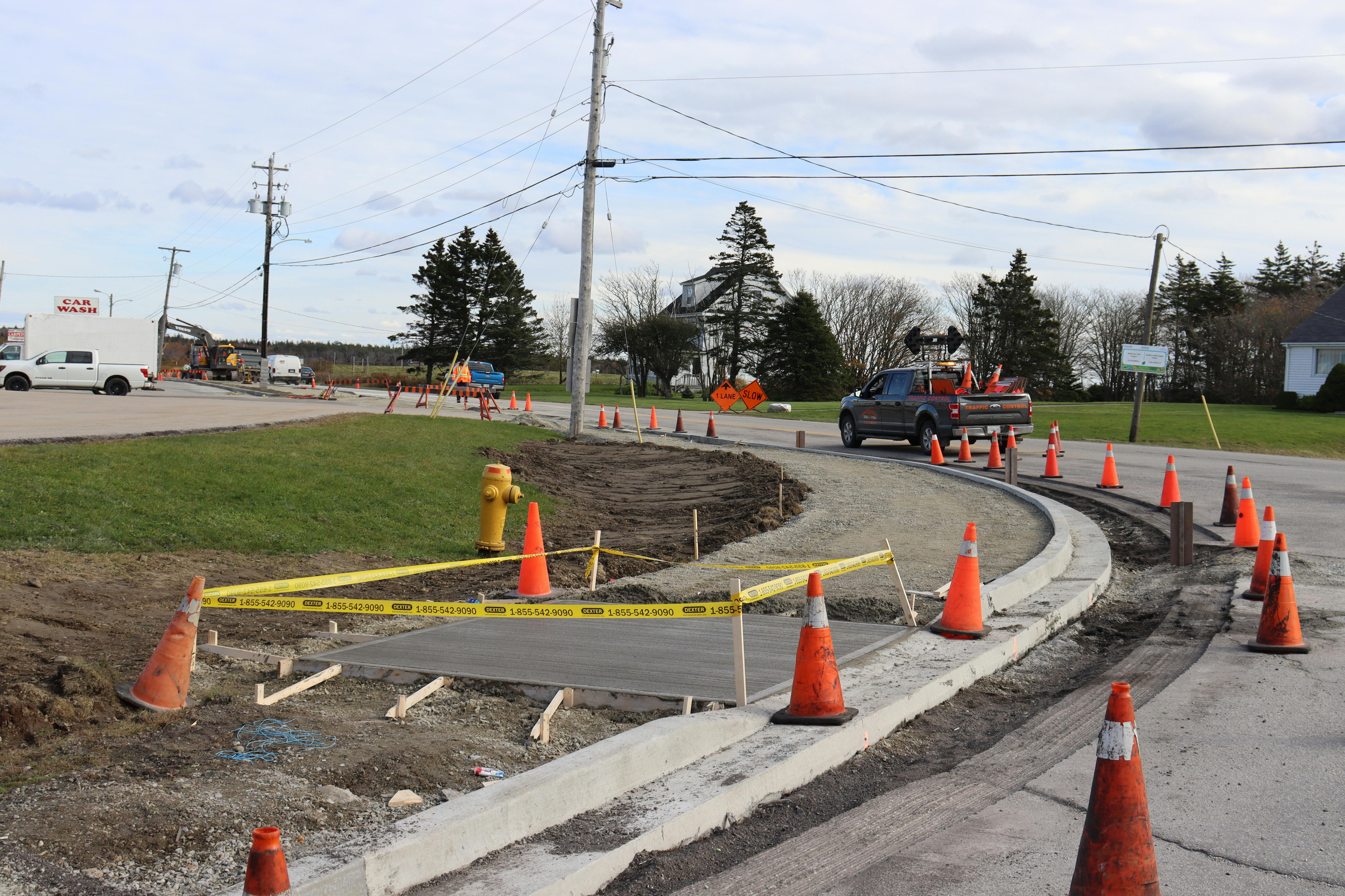 Curbing and trail development at the corner of Haley Road and Parade Street.