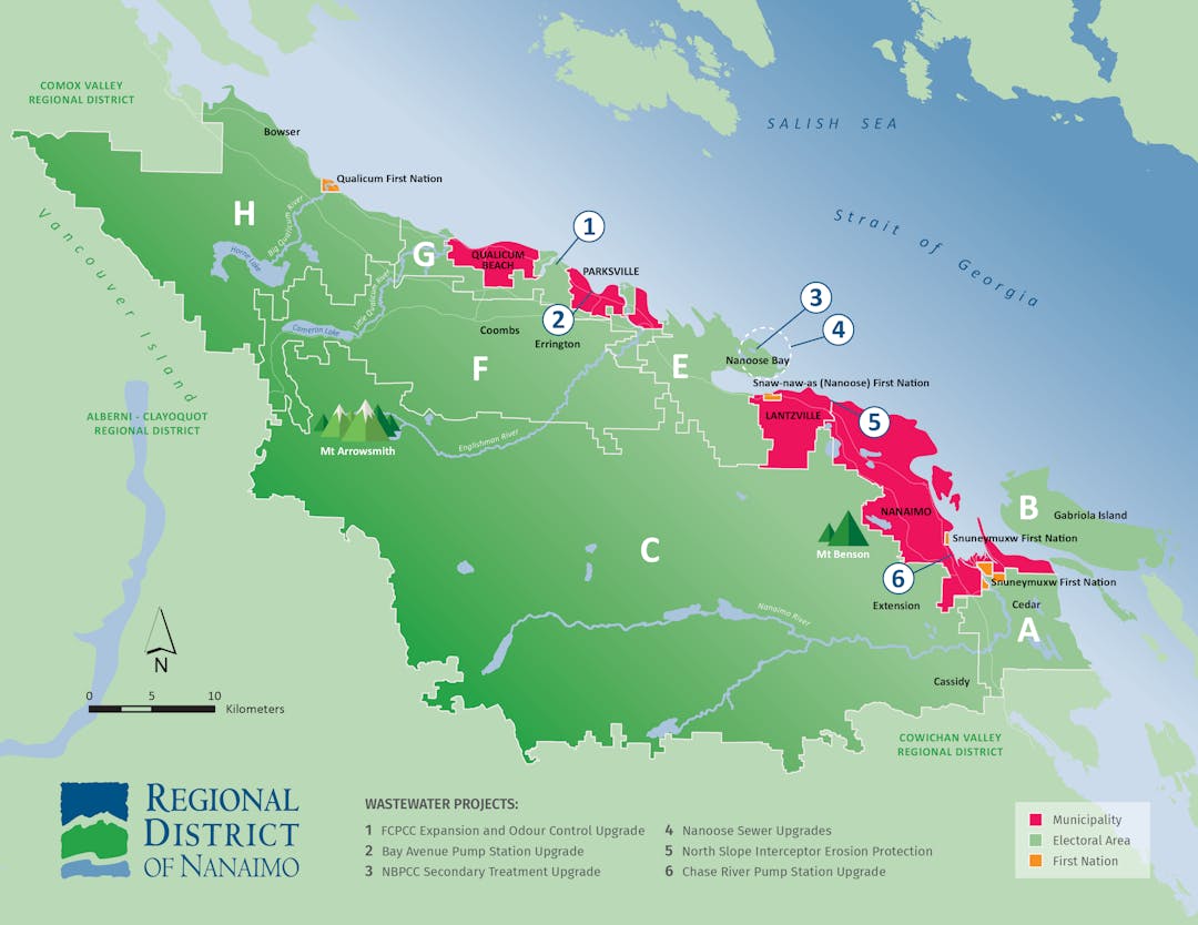 Map of wastewater projects in the RDN