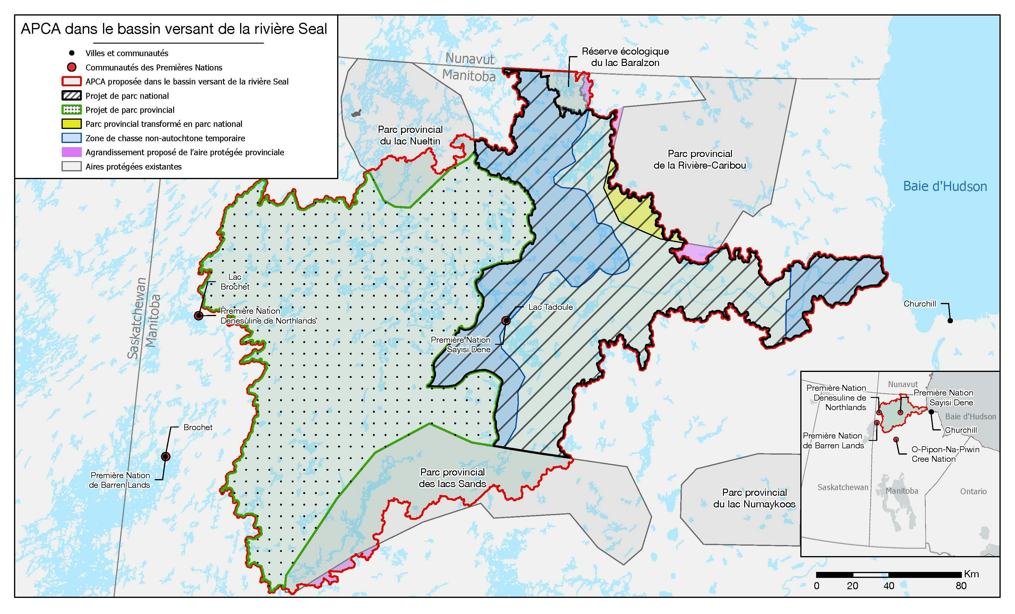Carte de l’aire protégée et de conservation autochtone proposée dans le bassin versant de la rivière Seal