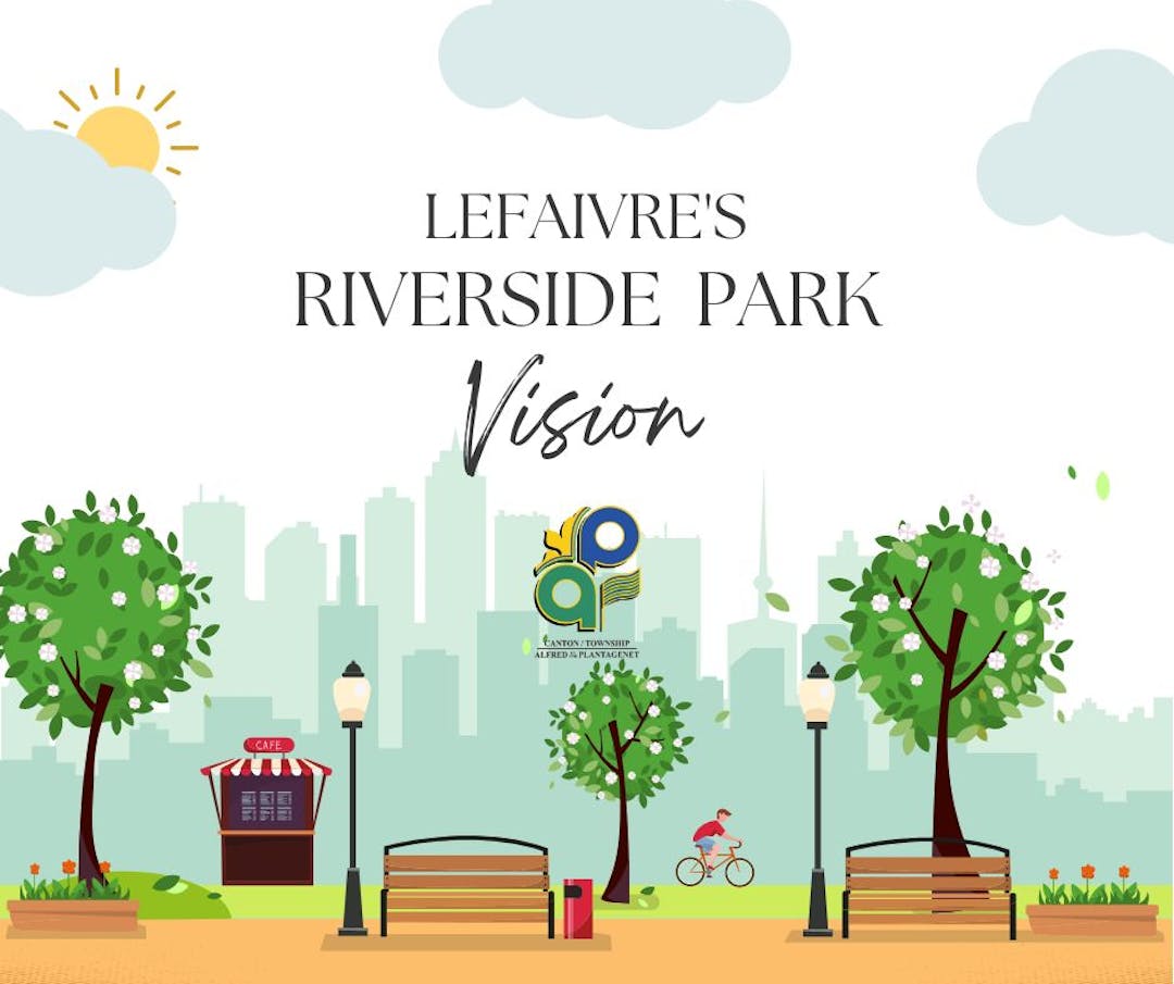 Lefaivre's Riverside Park Vision title with the image of a park